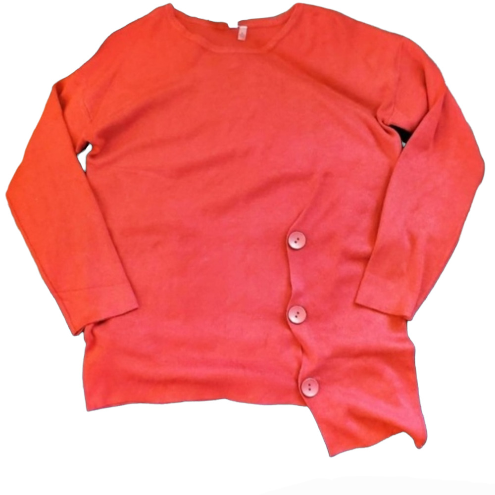 NY Collection Red Asymmetrical Sweater Chic Button Detail Knit Top Size petite L - Picture 3 of 12